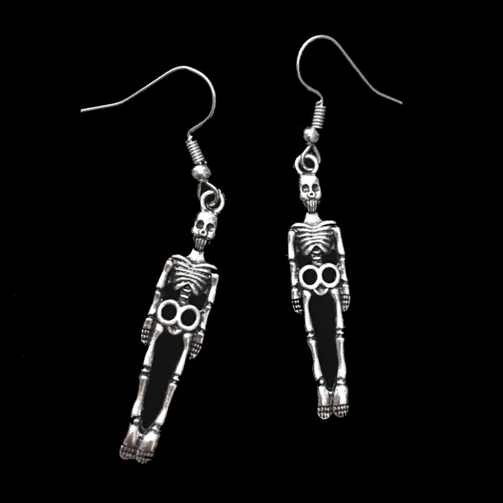 HAND Crafted Earrings Skeleton Punk Goth Fashion Dark